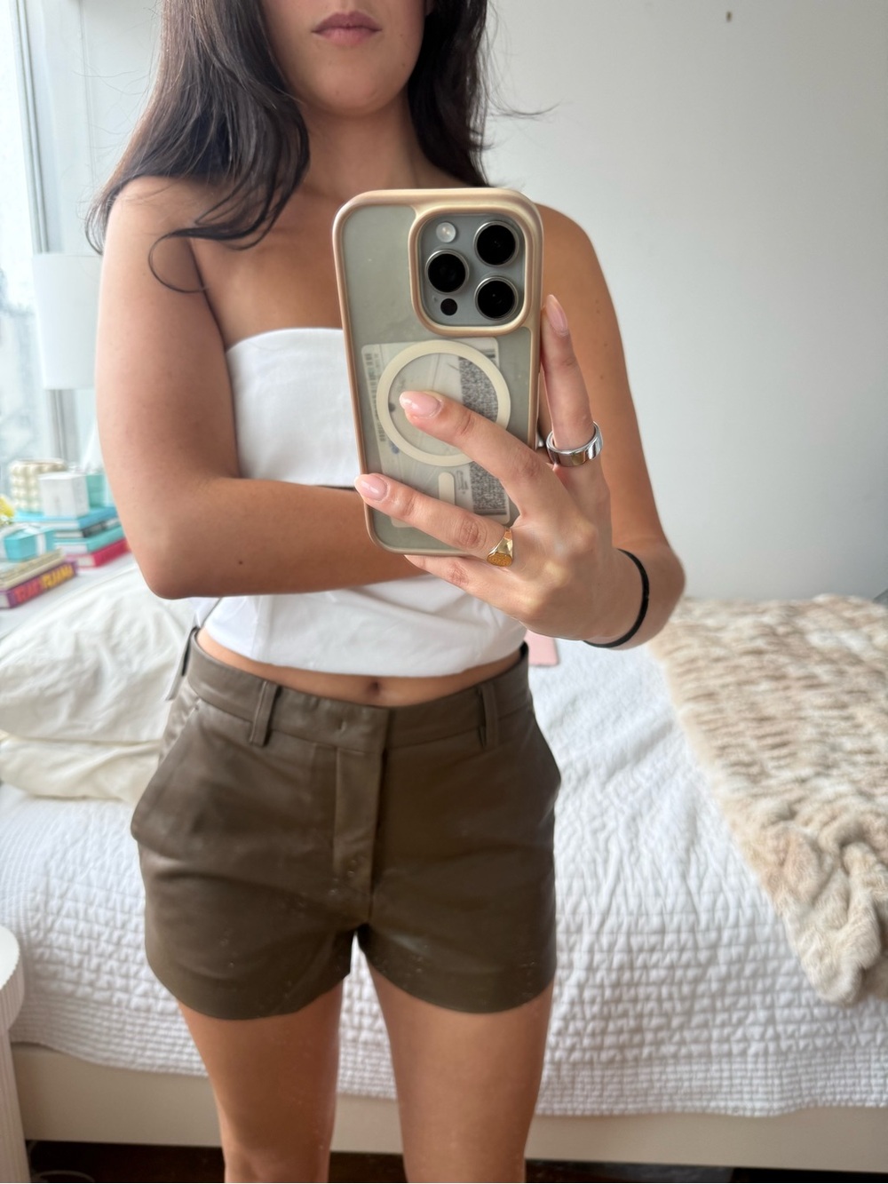 The Frankie Shop Olive Green High-Rise Cotton Shorts